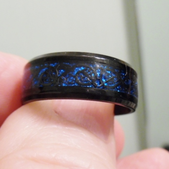 deelzs Jewelry - 8mm Tungsten Ring Black Celtic Dragon Blue sz 10